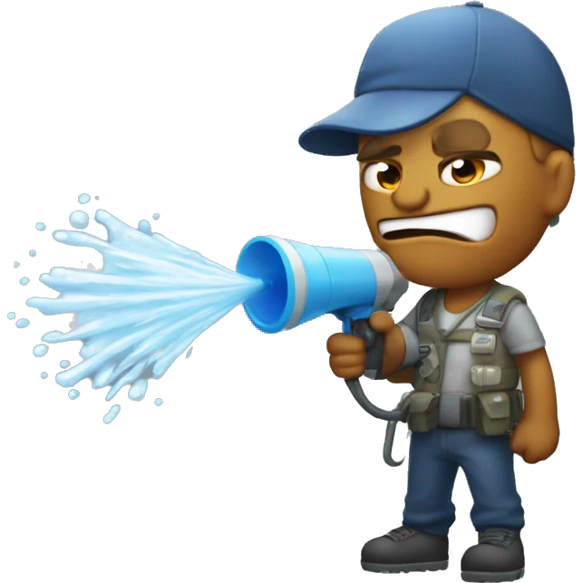 Mad Bishon Frize holding water cannon emoji