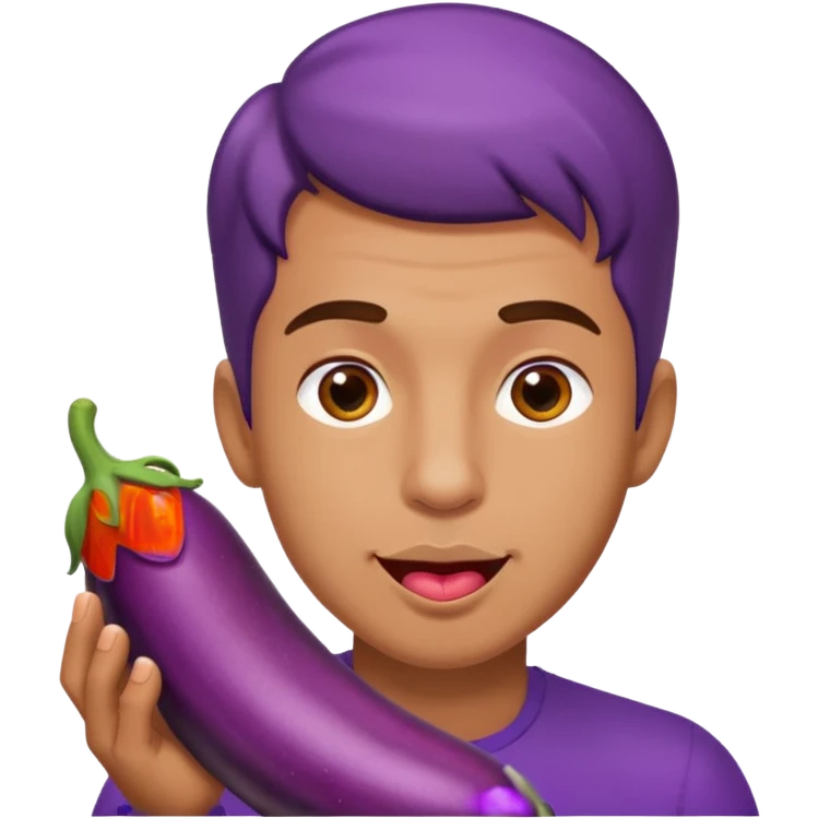 Handsome man licking eggplant emoji