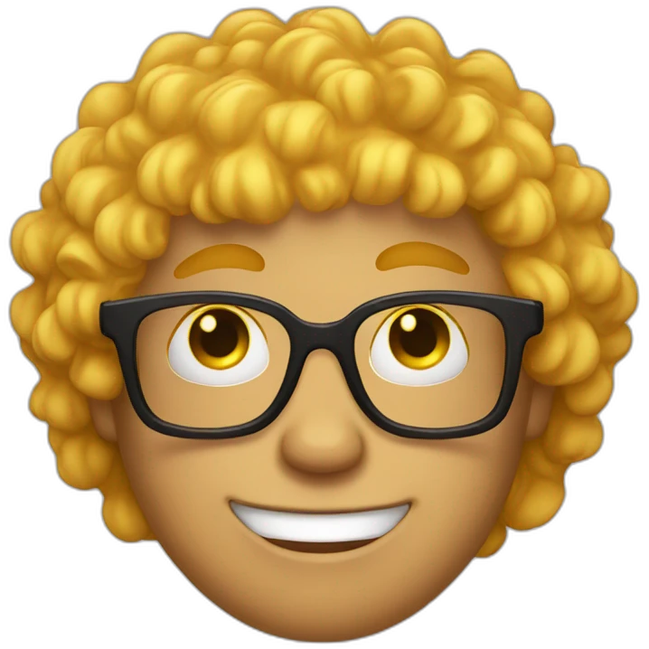 a silly boy with black eyeglasses and curly yellow hair on top emoji