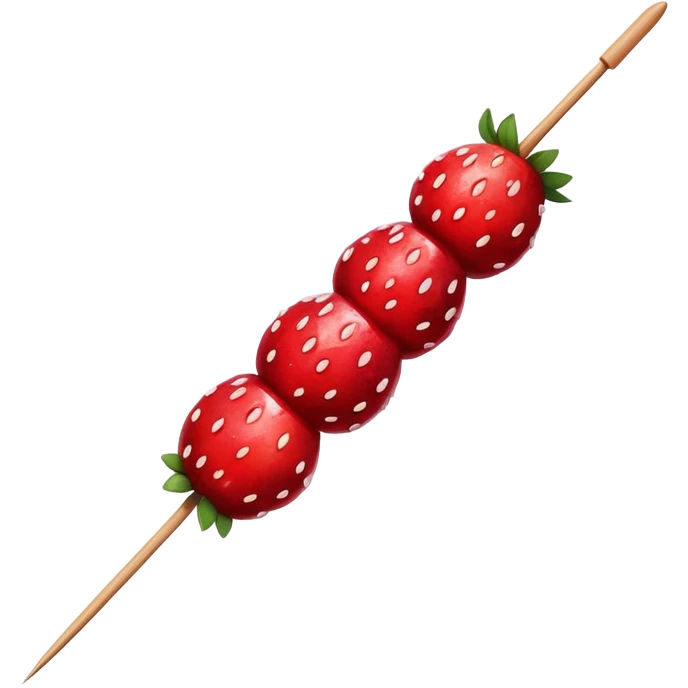 wooden skewer with three strawberries coated in shiny sugar glaze emoji