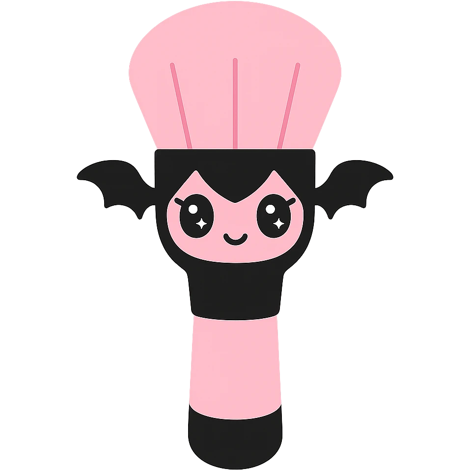 BLACKPINK-inspired gothic makeup brush, no hearts, cute and stylish, black and pink colors emoji