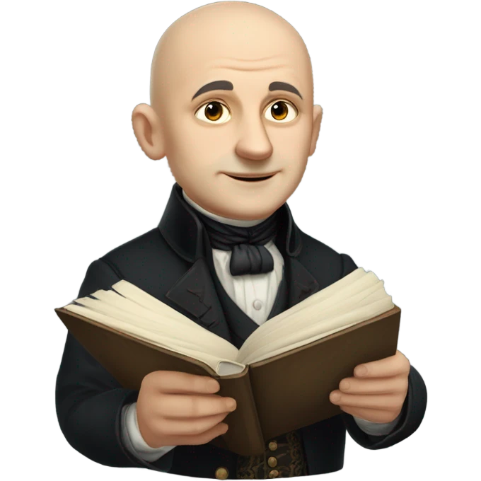Ivan Kharytonenko, a famous Ukrainian philanthropist from Sumy. The emoji should depict him with a kind and noble expression, bald head and a well-groomed whiskers, and dressed in elegant 19th-century attire—such as a dark frock coat and a high-collared shirt. Include subtle details that reflect his status as a patron, such as a small book or a symbolic gesture of generosity (e.g., holding a coin or extending a hand) emoji