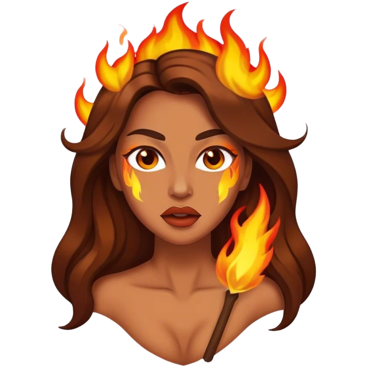 Lady with long brown hair with her lips on fire emoji