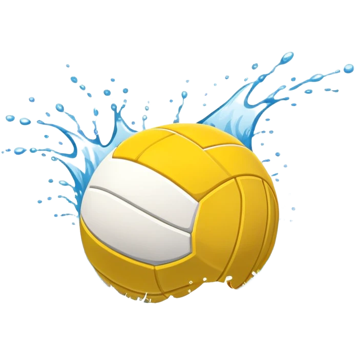 An icon featuring a yellow water polo ball floating on the water with goals in the background, inside a swimming pool. The design includes splashes and ripples, symbolizing the fast-paced action and strategy of water polo. Transparent background highlights. emoji