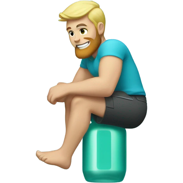 Buff man with blonde short hair and a medium length blonde beard riding on top of a giant bottle of listerine emoji