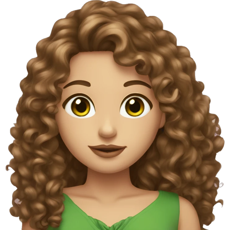 Curly brunette with long hair green eyes sunskin and plump lips  emoji