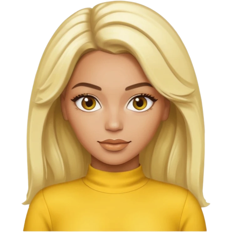 Beyonce brown eyes, platinum blonde hair, yellow outfit emoji