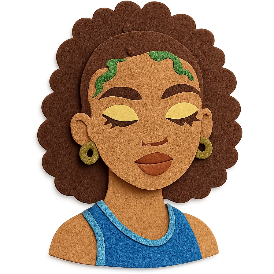 curly hair, light brown skin, baby hairs, highlighter makeup, Y2K and sportlife style emoji