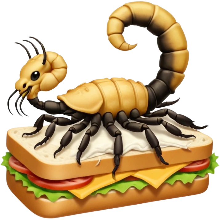 MAKE A SCORPION ON TOP OF A EHITE FLUFFY CLOUD THAT IS HOLDING A SANDWICH IN ITS CLAW AND LOOKING LIKE ITS EATING IT emoji