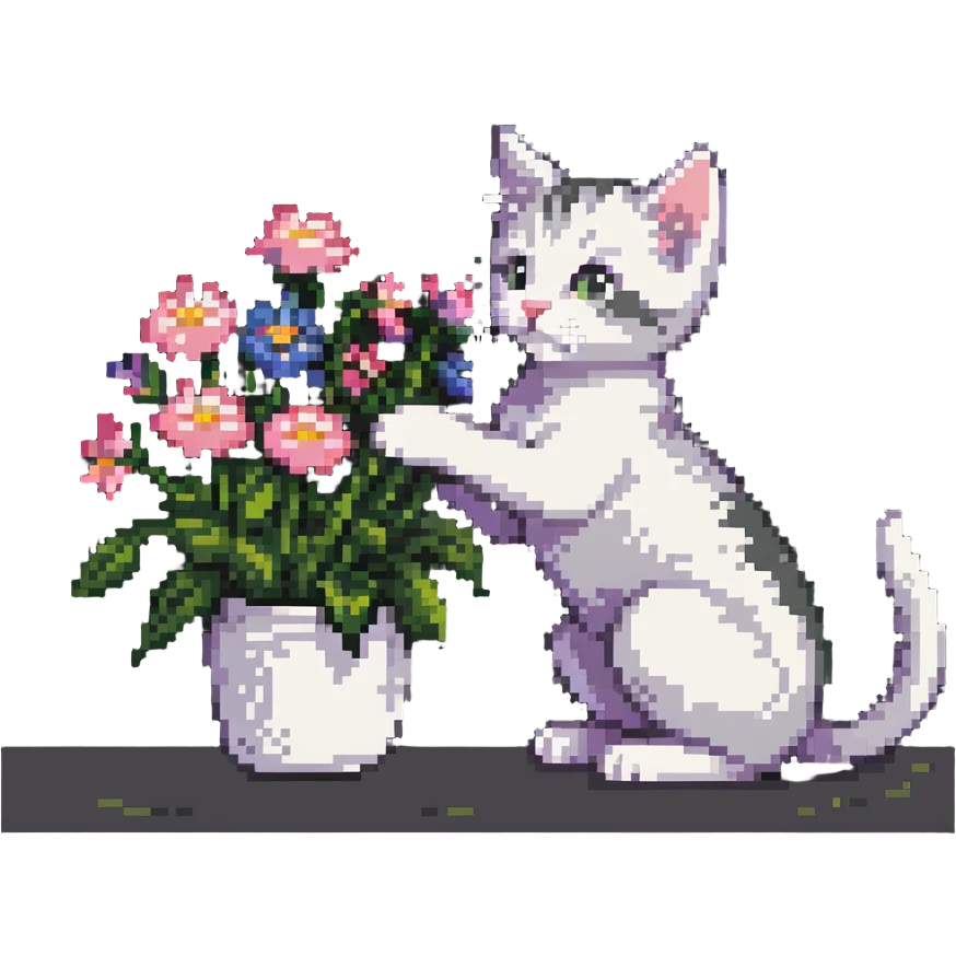 Kitten smells flowers emoji