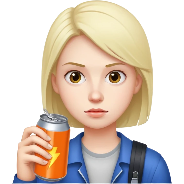 student holding energy drink can, tired face emoji