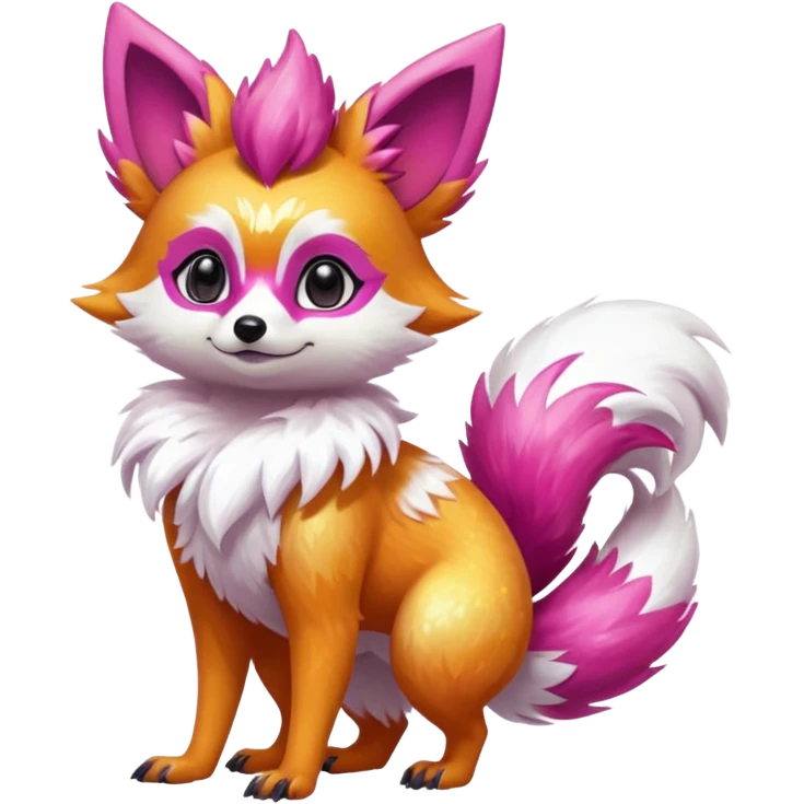 Electric girly feminine elegant lanky realistic shiny glittery shimmering shimming snowy white pink magenta feathery Fennekin-Growlithe-Electrike-fusion (full body) emoji