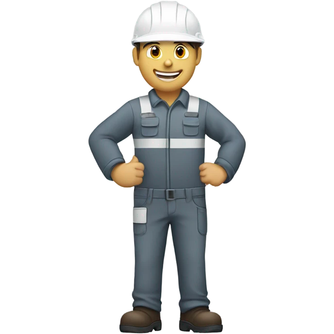 worker wearing a white helmet and a grey workwear, giving a thumbs up emoji