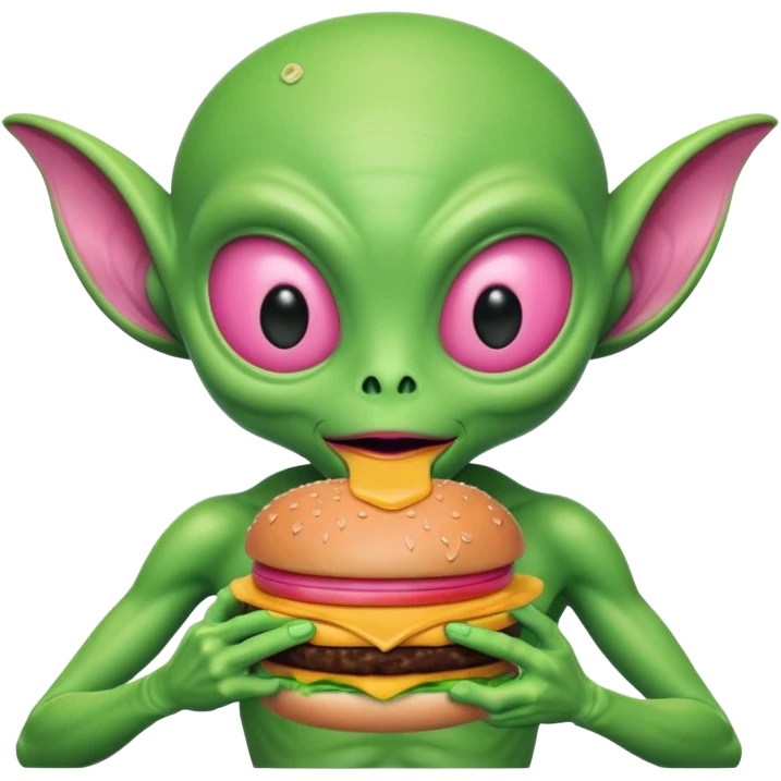 pink alien eating burger emoji