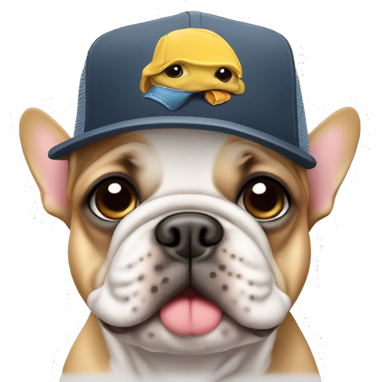 Frenchie wearing a trucker hat ￼ emoji