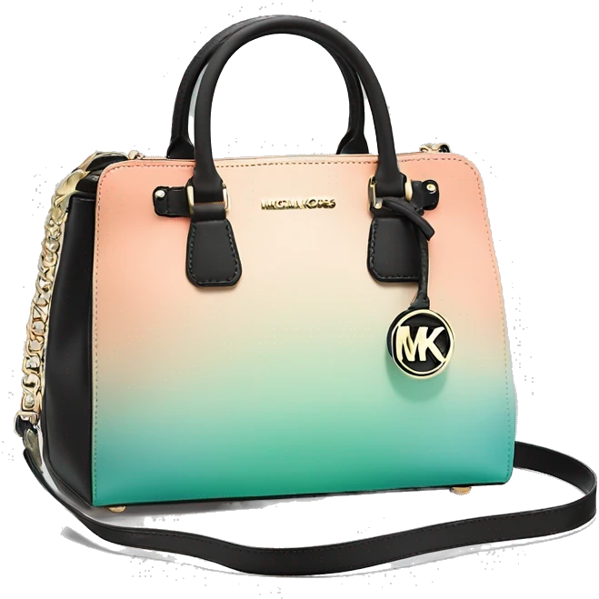 Realistic light green, light blue ,peach color ombre and black michael kors satchel purse. emoji