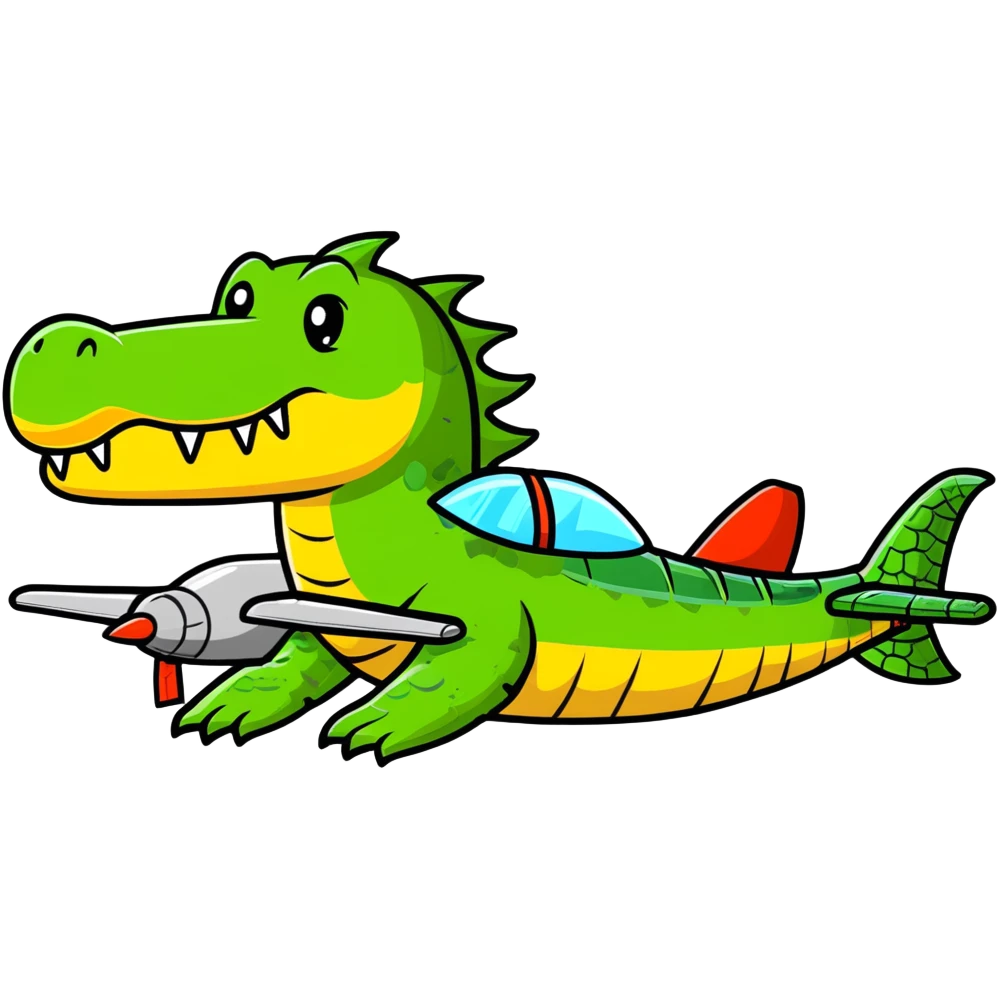 cute and bold crocodile as a bomber plane emoji