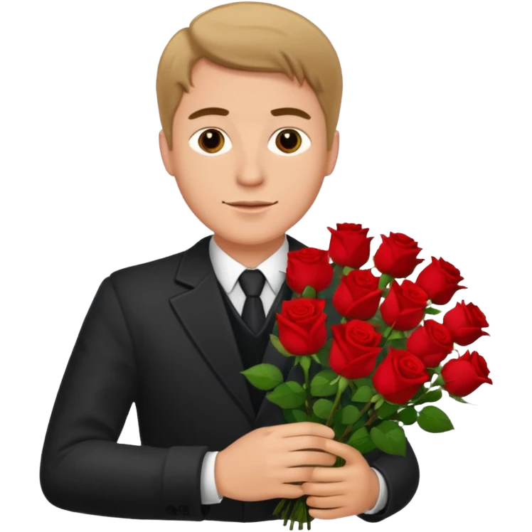 Un homme blanc brun pas en costard qui tien un bouquet de roses dans la main emoji