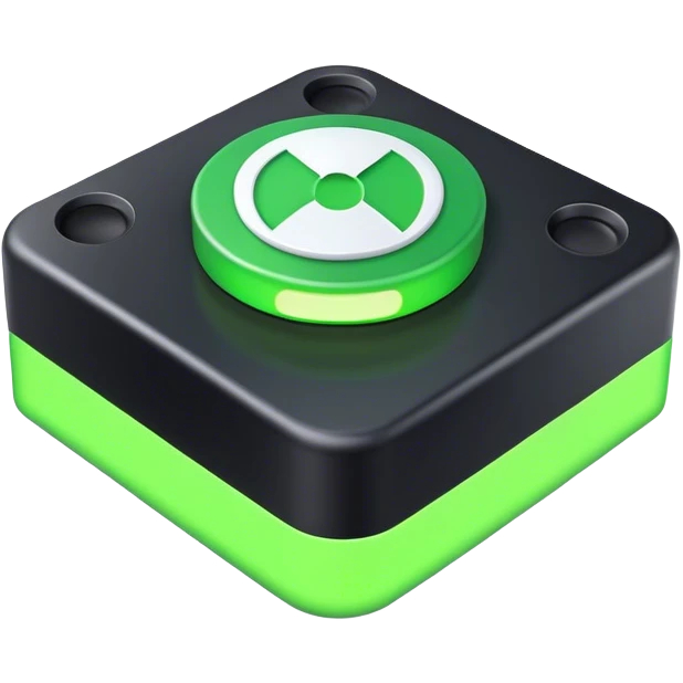 Clash of Clans aesthetic: Cinematic Playful Xbox Power Button Portrait Emoji, rendered in a 3D vector-style similar to standard emojis with minimal shading and bold, simplified shapes. A compact, distinct form with signature details, softly glowing with a modern gaming energy charm. Simplified yet unmistakably iconic, highly detailed and consistent, glowing with a soft radiance and high shine. Stylized with a touch of next-gen innovation and a soft glowing outline, capturing the essence of a beloved gaming relic with a friendly, playful manner! emoji