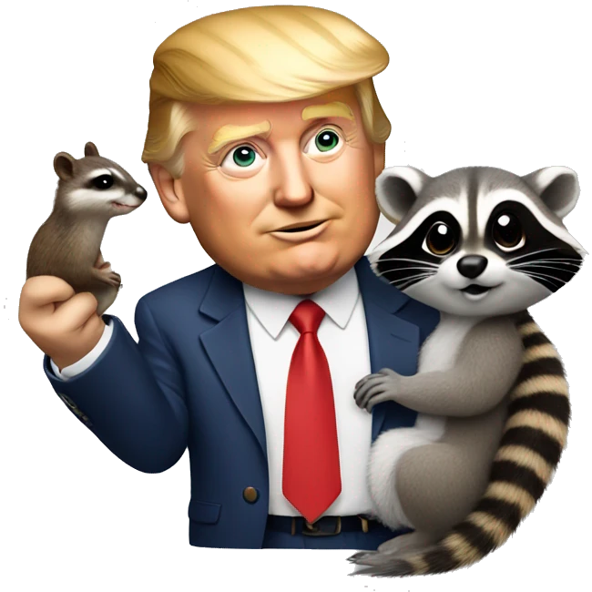 Donald trump holding a squirrel and raccoon  emoji
