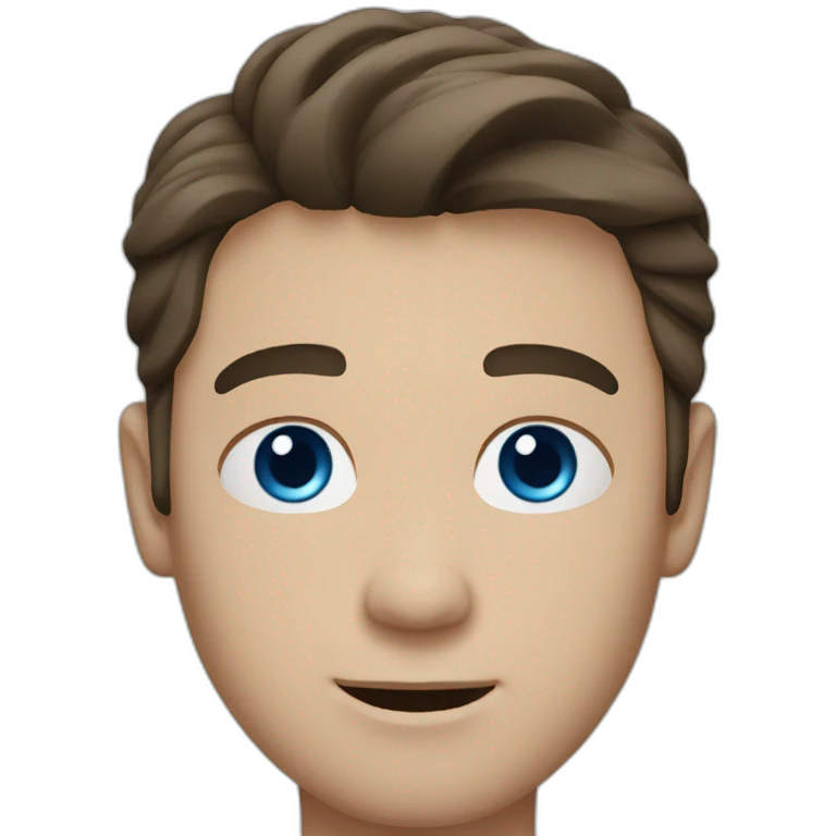shaved white man with messy mid long dark brown hair blue eyes emoji