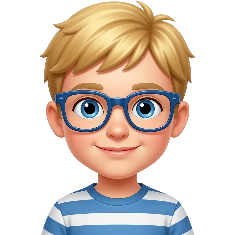 A kid with dark blue glasses and blond hair and blue eyes emoji