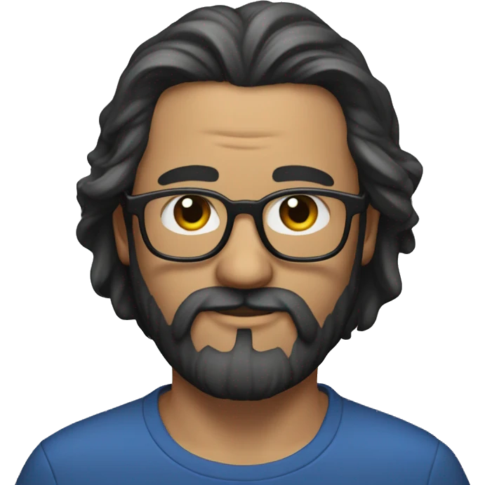 Man with long hair in the middle part of the head pulled backwards and short hair in both sides of the head, long beard and glasses emoji