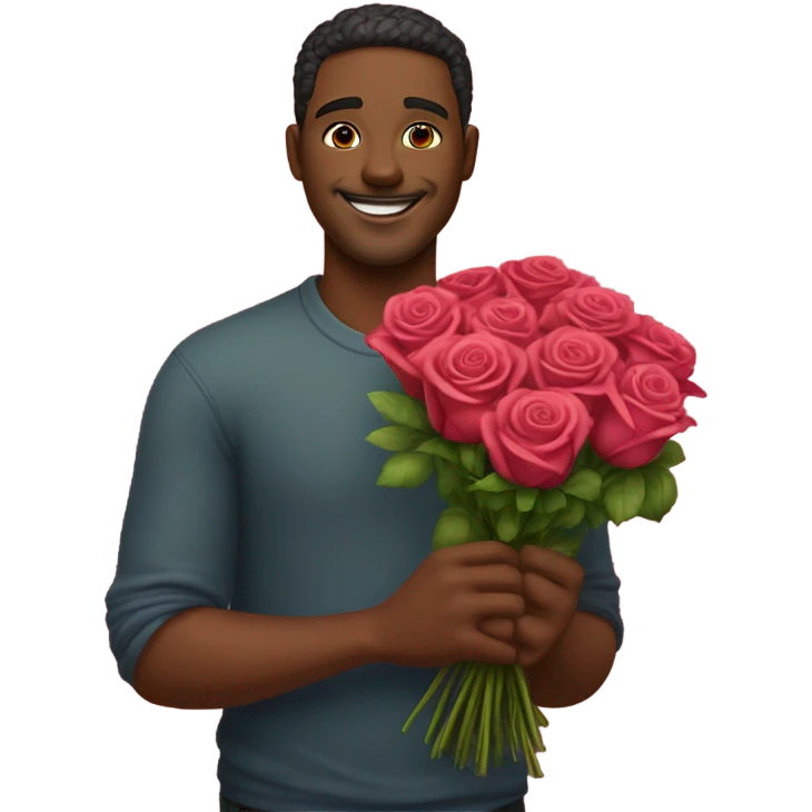 smiling man holding roses emoji