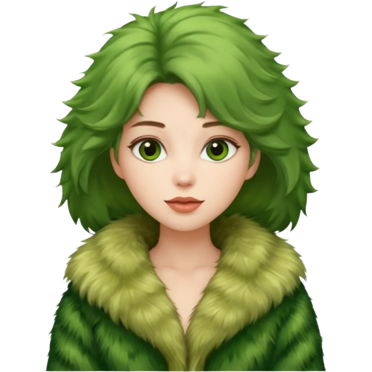 female in green fur coat emoji