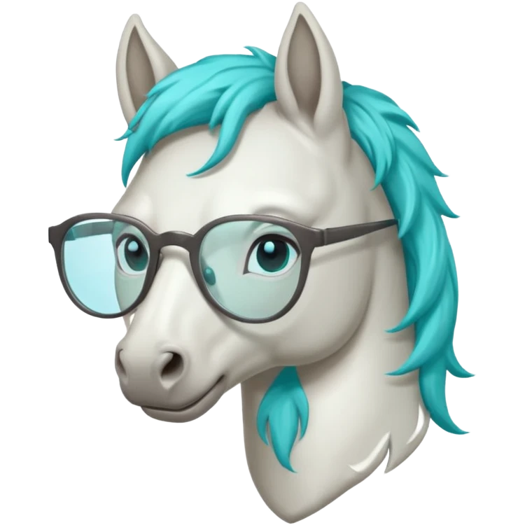 white horse head with turquoise hair and glasses emoji