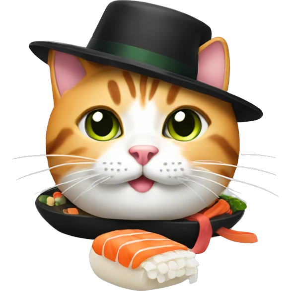 cat wearing a hat made out of sushi emoji