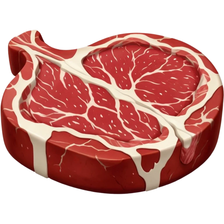 raw ribeye steak thick cut rich red meat prominent white marbling rounded shape curved fat cap visible muscle grain fresh moist no grill no plate no faces clean 3D soft shadows transparent background emoji scale emoji