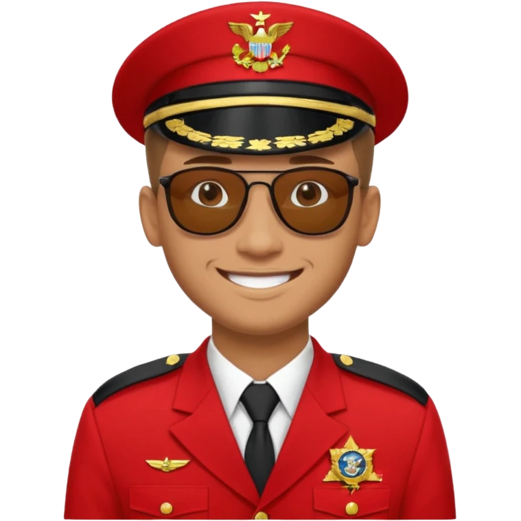 Smiling military man with sunglasses in red uniform emoji