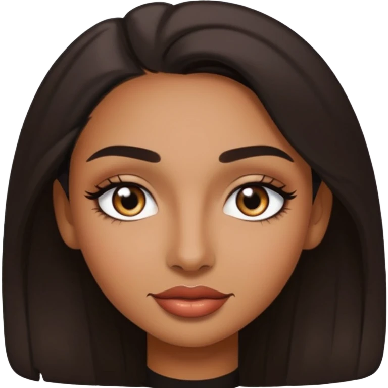 Dark olive skin, center rised eyebrows, very light smile so that lips are very close to liner and horizontal, some how liner eyes emoji