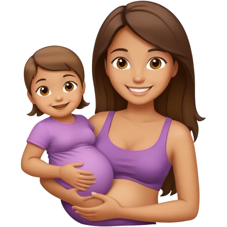a girl smiling with a baby belly emoji