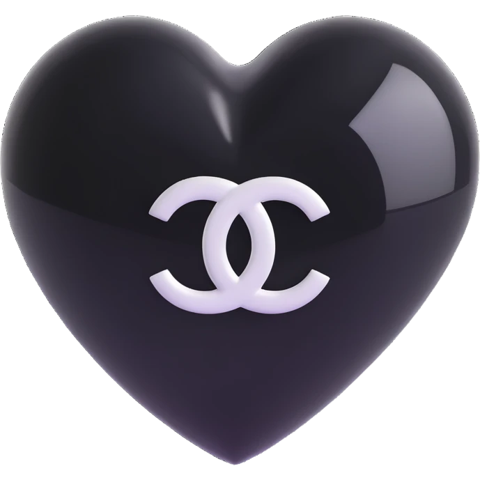 Add a Chanel logo to the heart, keep it elegant, glossy, black and white, 3D emoji style, with no background. emoji
