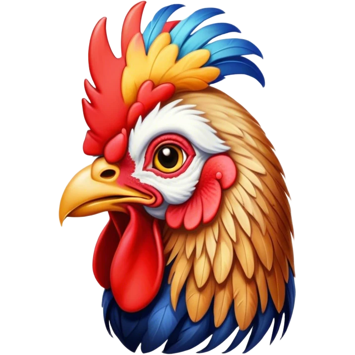 Cinematic Realistic depiction of a proud French rooster, rendered with detailed, textured feathers and a vivid, colorful comb, set against a rustic French countryside backdrop with soft, warm lighting emoji
