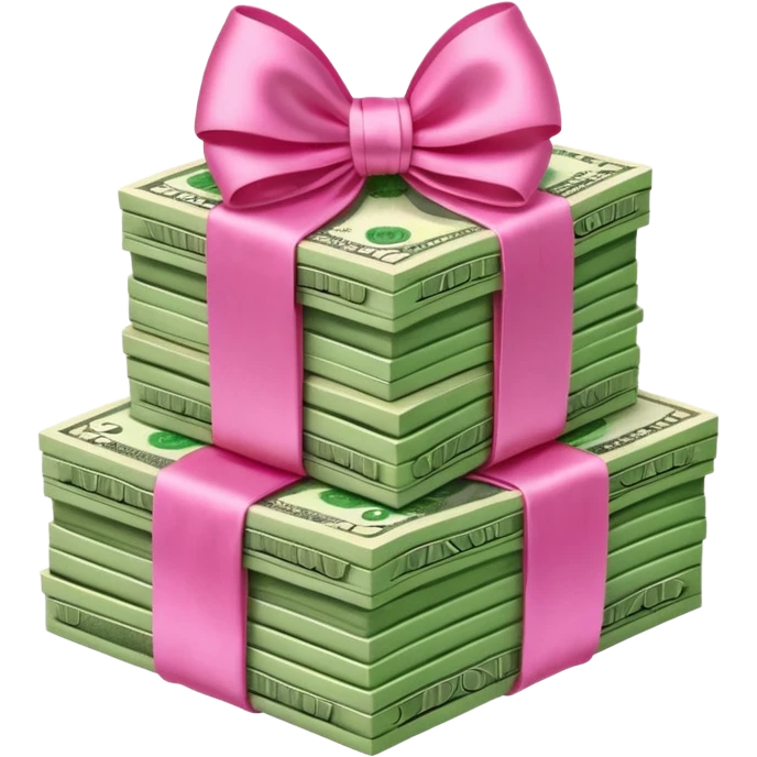 Stack of money tied with pink bow  emoji