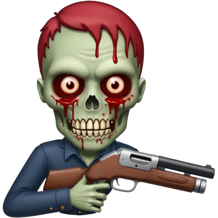 Bloody zombie shotgun pointed straight forward. In the style of your bleeding skull zombie art, but a shotgun pointing forward, not at an angle emoji