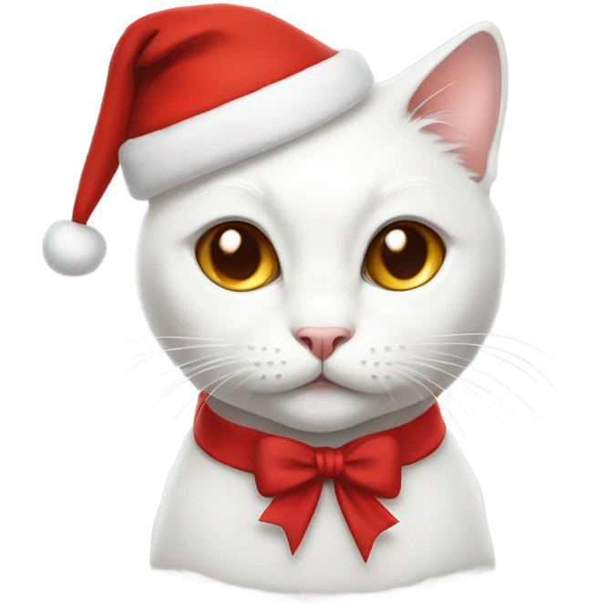 White cat with red Santa hat red bow red dress emoji