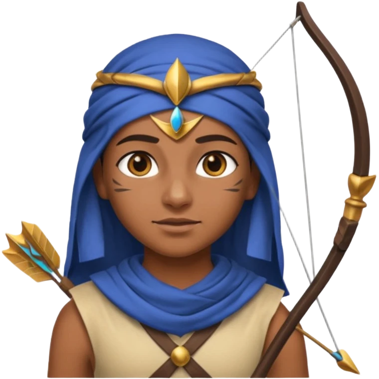 Emoji portrait of an Egyptian archer. Headcloth and arrow, focused expression. emoji