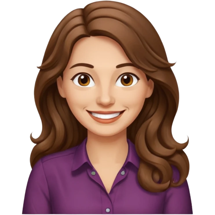 40 yr croatian woman, long wavy brown hair, big smile, side part, 
 emoji