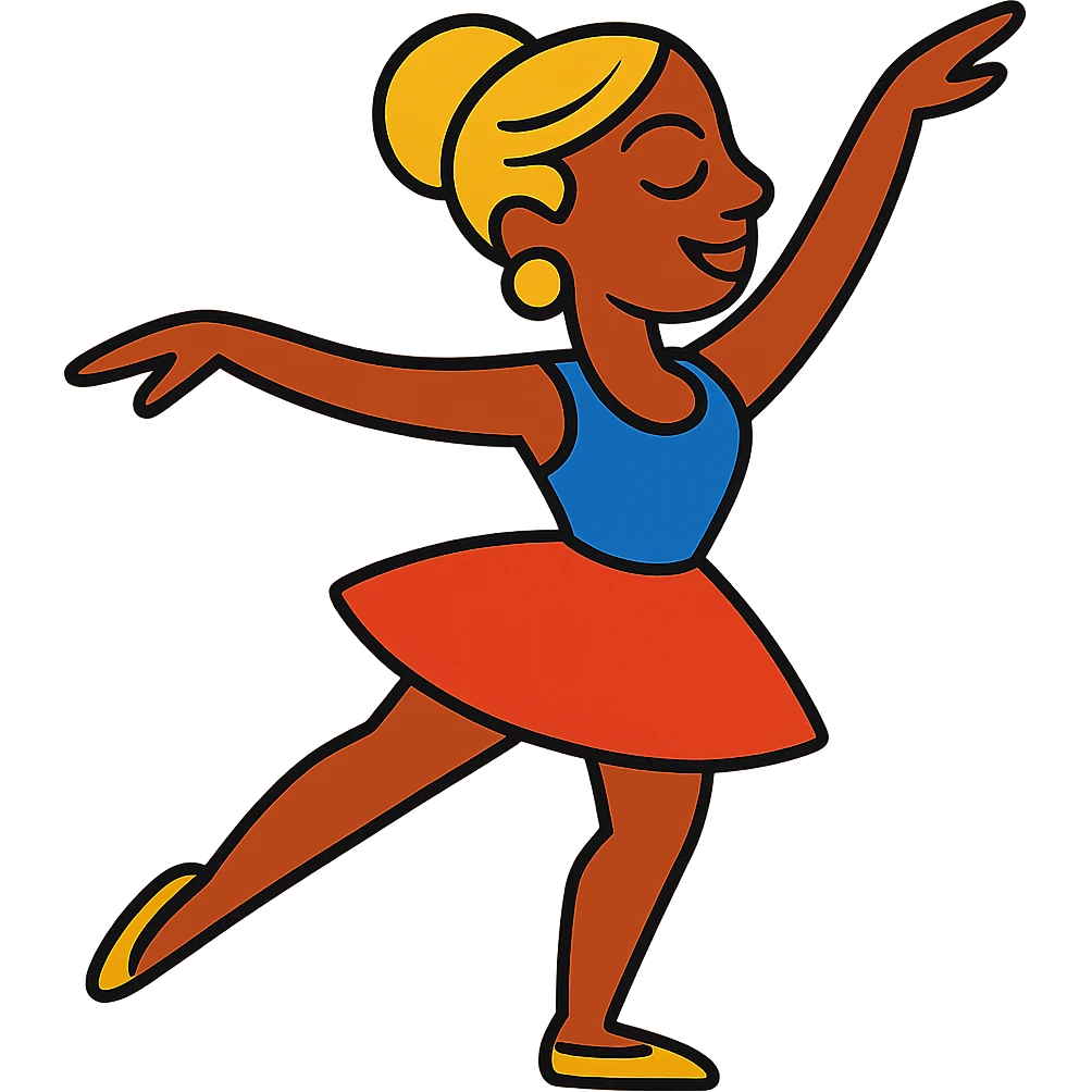 Dana Dawson with blond hair in a chignon, dance pose emoji