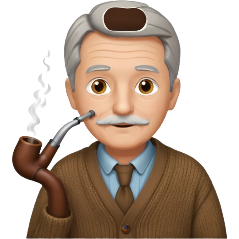 emoji of a gentleman in his 70s, with a pipe, gray hair, wearing a cardigan emoji