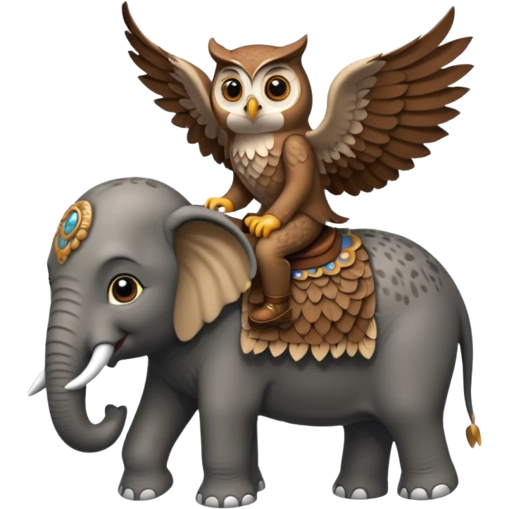 An owl riding an elephant emoji
