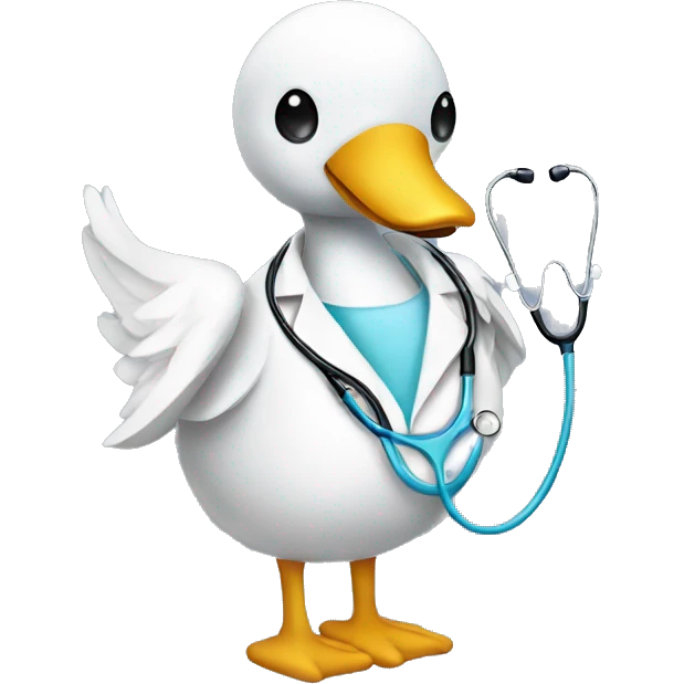 a swan with a surgical mask and costume and stethoscope emoji