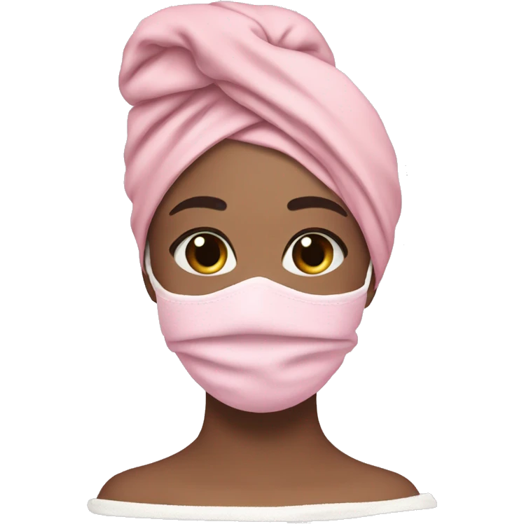 girl in pink skincare face mask with hair wrapped up in white towel aesthetic  emoji