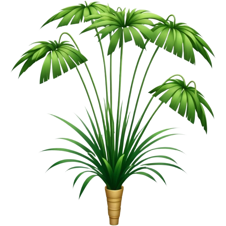 Tall reed-like papyrus plant with feathery tops, green stems and umbrella-shaped foliage emoji