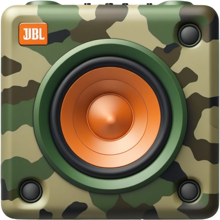 Ultra minimalist JBL Clip 4 speaker, simple geometric shape with basic camouflage pattern, iOS emoji style emoji
