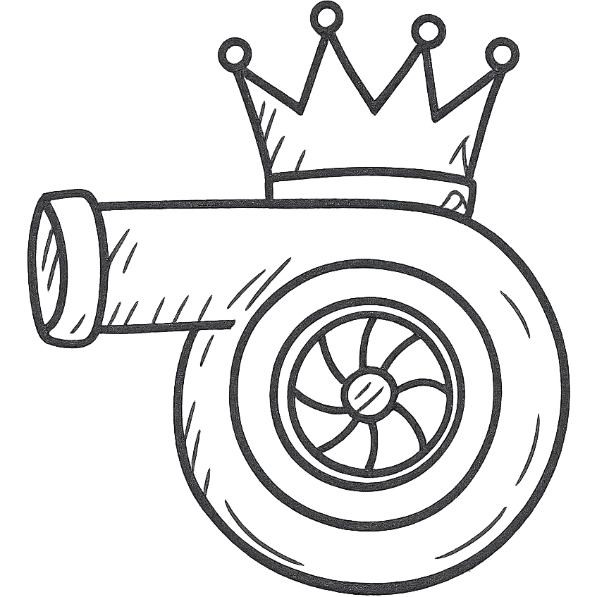 a turbocharger with a crown on top, hand-drawn sketch style emoji
